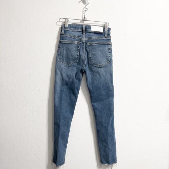 Re/done Jeans Sz 24 Denim 90s Crop Ankle Slim Straight Blue Stretch Dusk Destroy - Picture 2 of 9